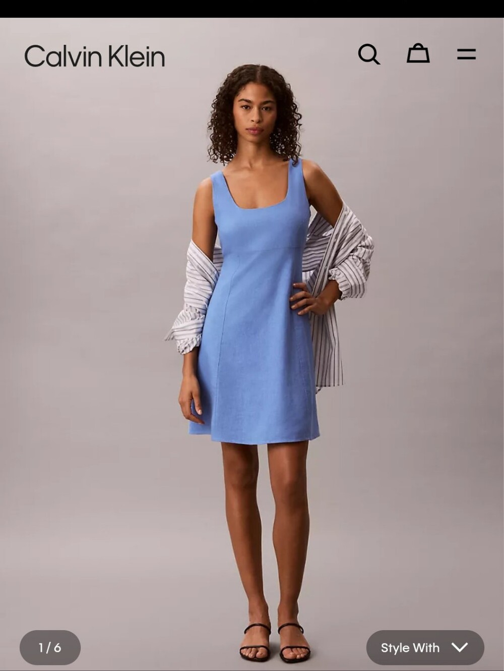 Calvin Klein Light Blue Scoop-Neck Linen Blend Mini Dress XL NWT